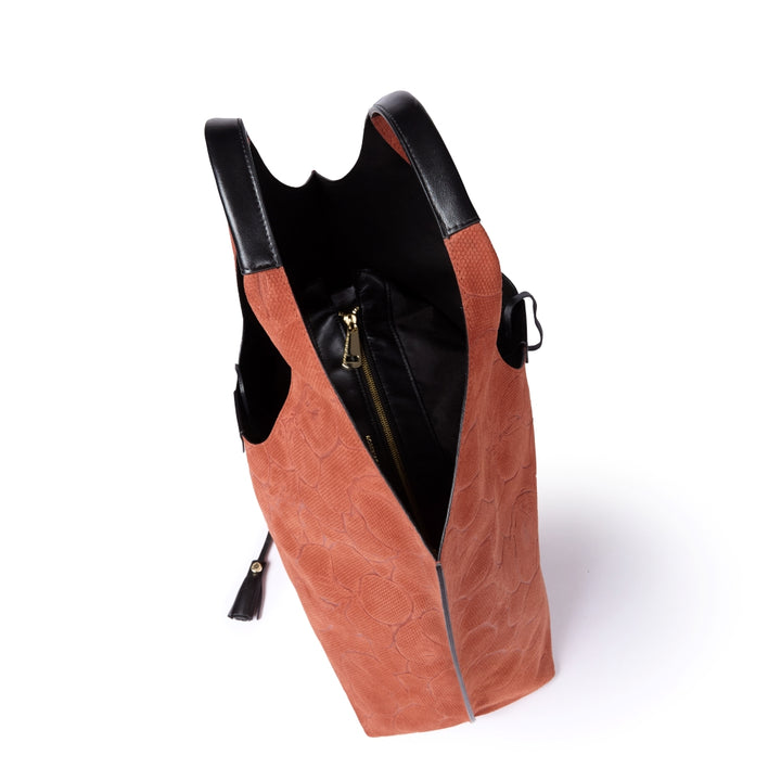 Viola Suede Shopping in pelle scamosciata con stampa floreale