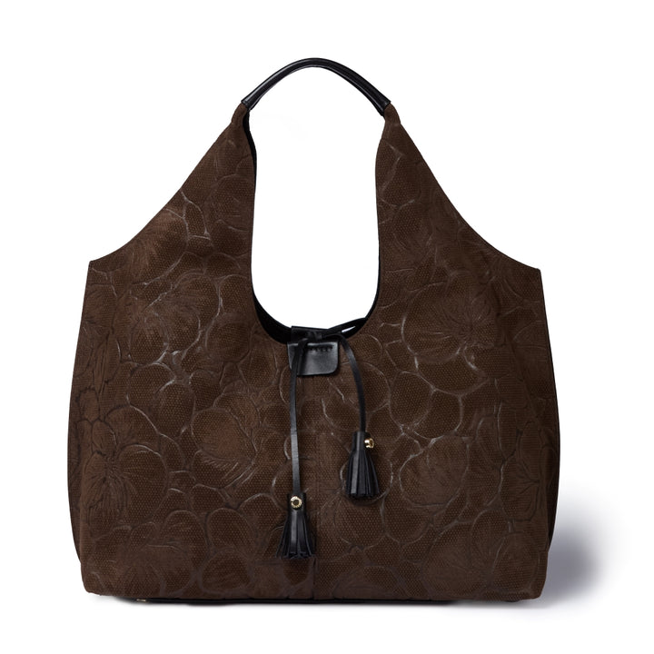Viola Suede Shopping in pelle scamosciata con stampa floreale