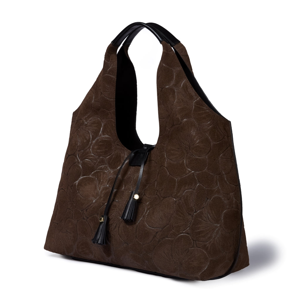 Viola Suede Shopping in pelle scamosciata con stampa floreale