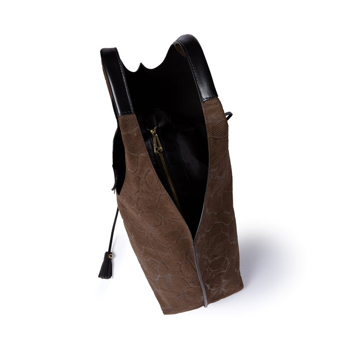 Viola Suede Shopping in pelle scamosciata con stampa floreale