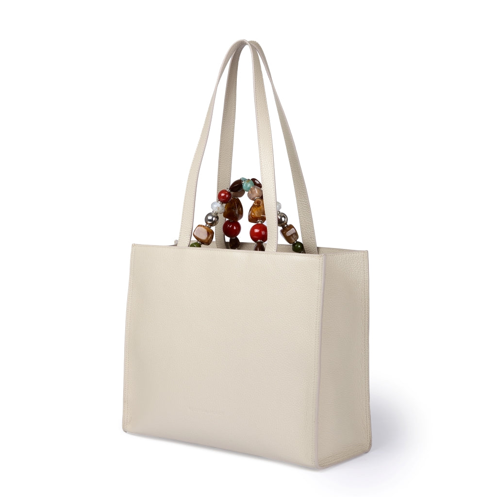 Vittoria Tote  borsa a mano in pelle martellata con manico gioiello