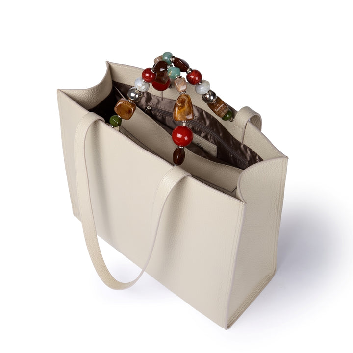 Vittoria Tote  borsa a mano in pelle martellata con manico gioiello