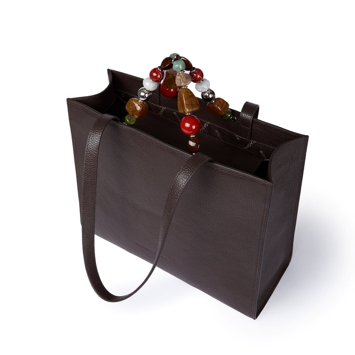 Vittoria Tote  borsa a mano in pelle martellata con manico gioiello