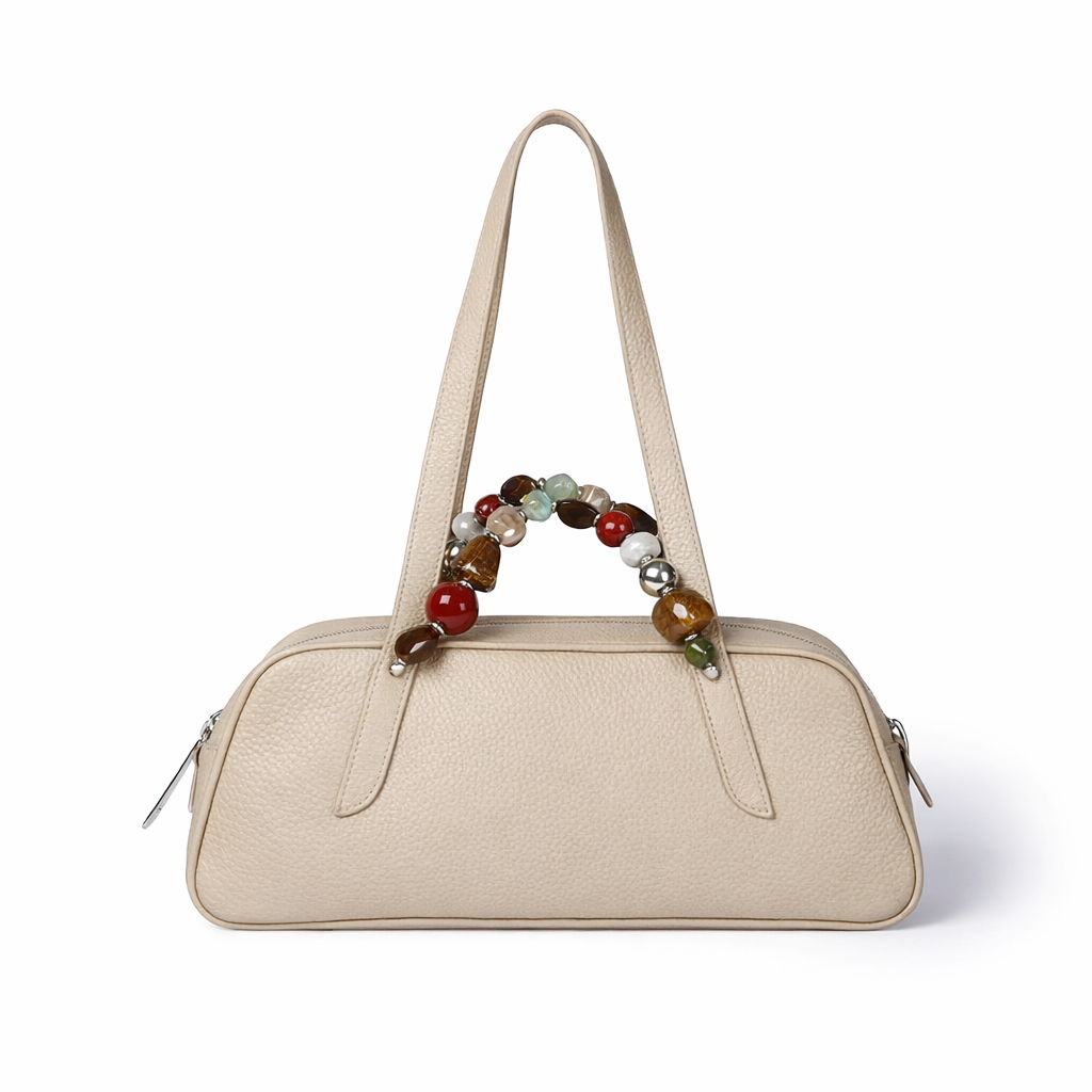 Grace Boule borsa allungata in vitello martellato con manico gioiello