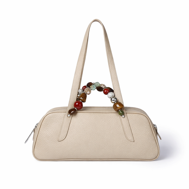 Grace Boule borsa allungata in vitello martellato con manico gioiello