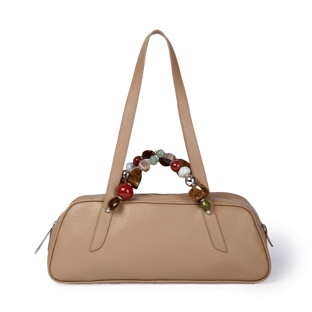 Grace Boule borsa allungata in vitello martellato con manico gioiello