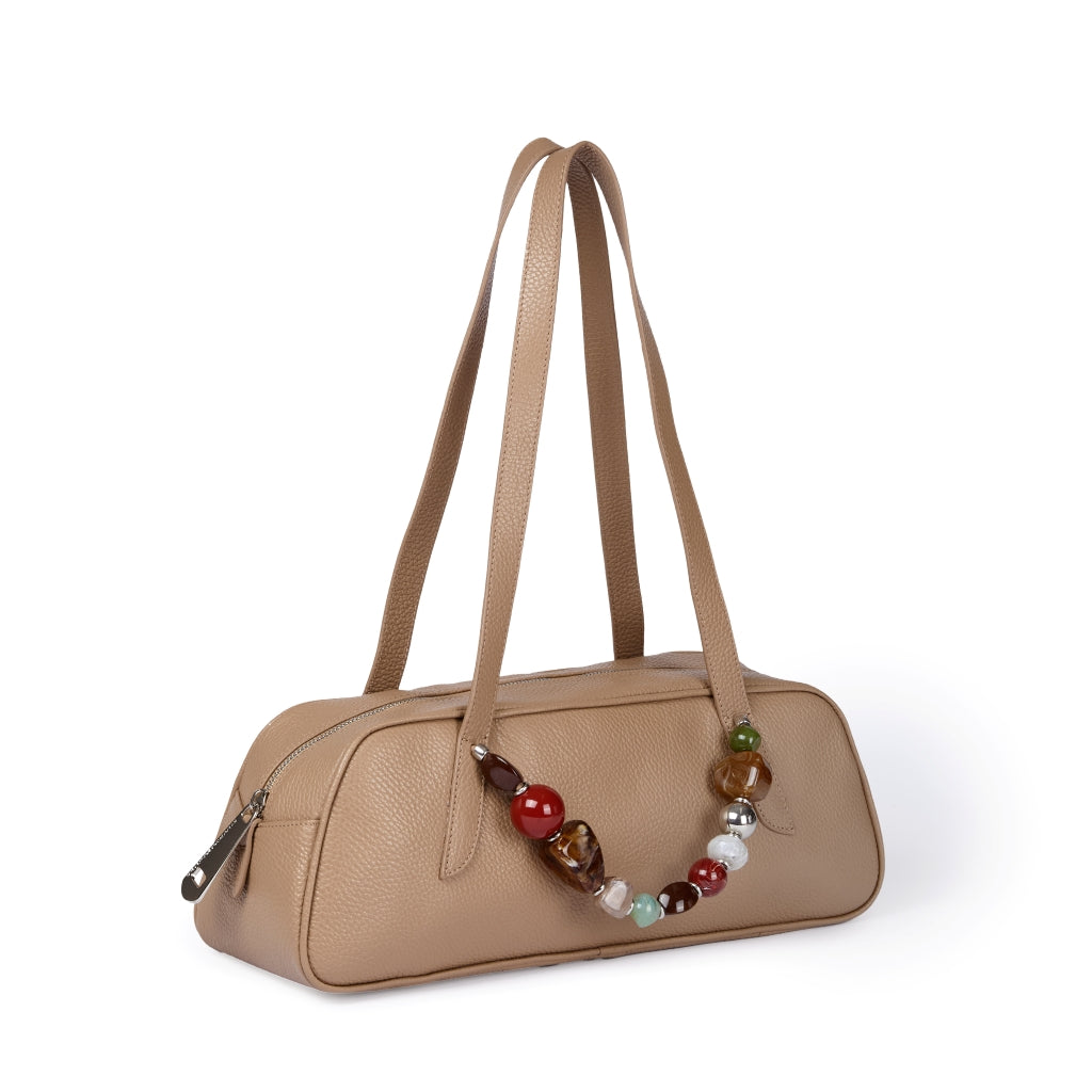 Grace Boule borsa allungata in vitello martellato con manico gioiello