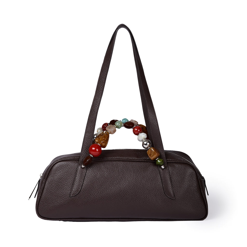 Grace Boule – Elongated Bag in Grained Calf Leather with Jewel Handle