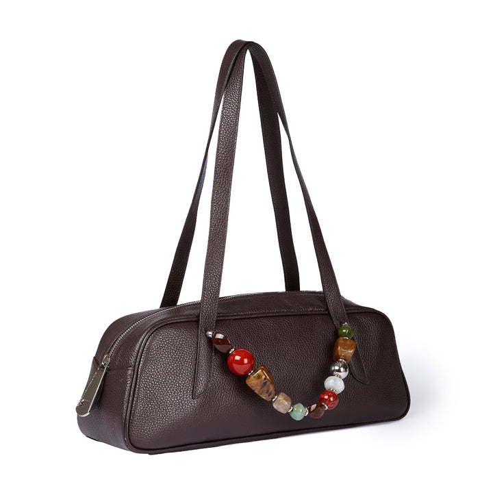 Grace Boule – Elongated Bag in Grained Calf Leather with Jewel Handle