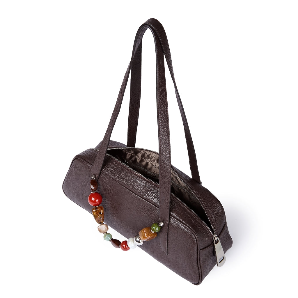 Grace Boule – Elongated Bag in Grained Calf Leather with Jewel Handle