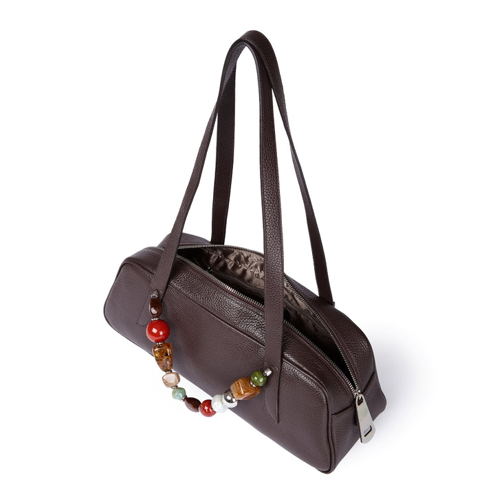 Grace Boule – Elongated Bag in Grained Calf Leather with Jewel Handle