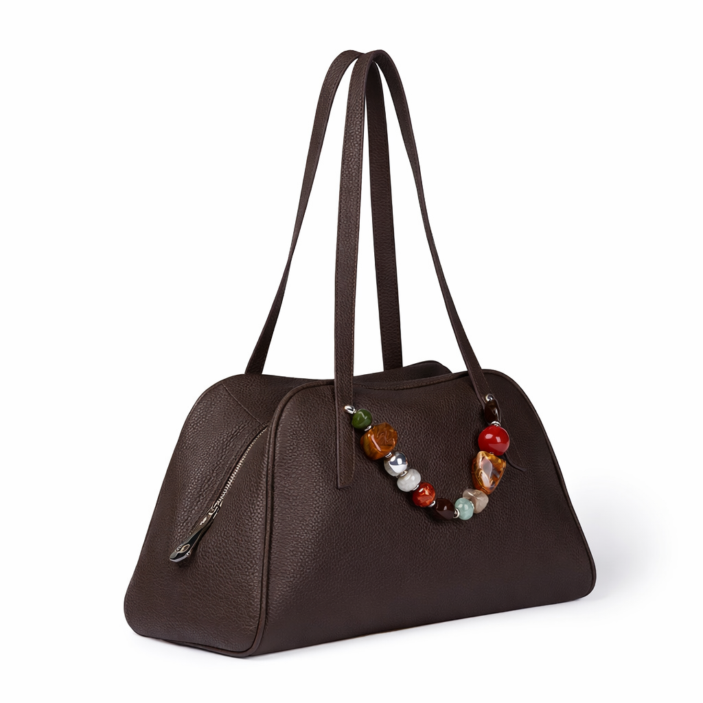 Alina Boule Bowling – Grained Calf Leather Bowling Bag with Jewel Handles