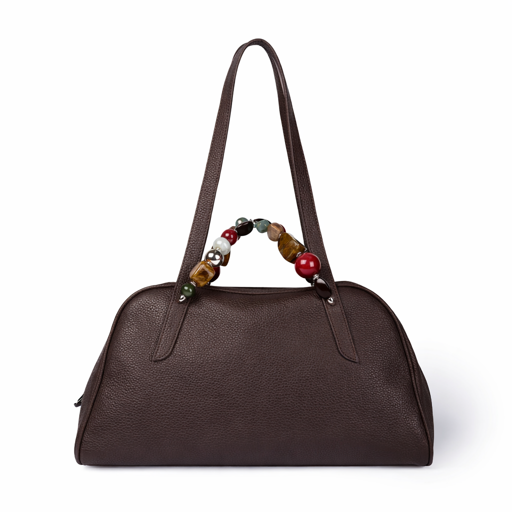 Alina Boule Bowling – Grained Calf Leather Bowling Bag with Jewel Handles