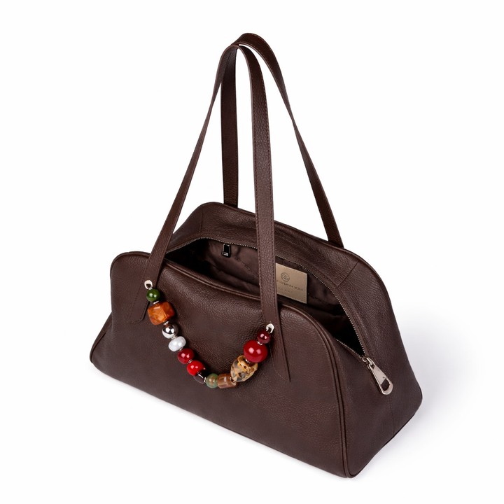 Alina Boule Bowling – Grained Calf Leather Bowling Bag with Jewel Handles