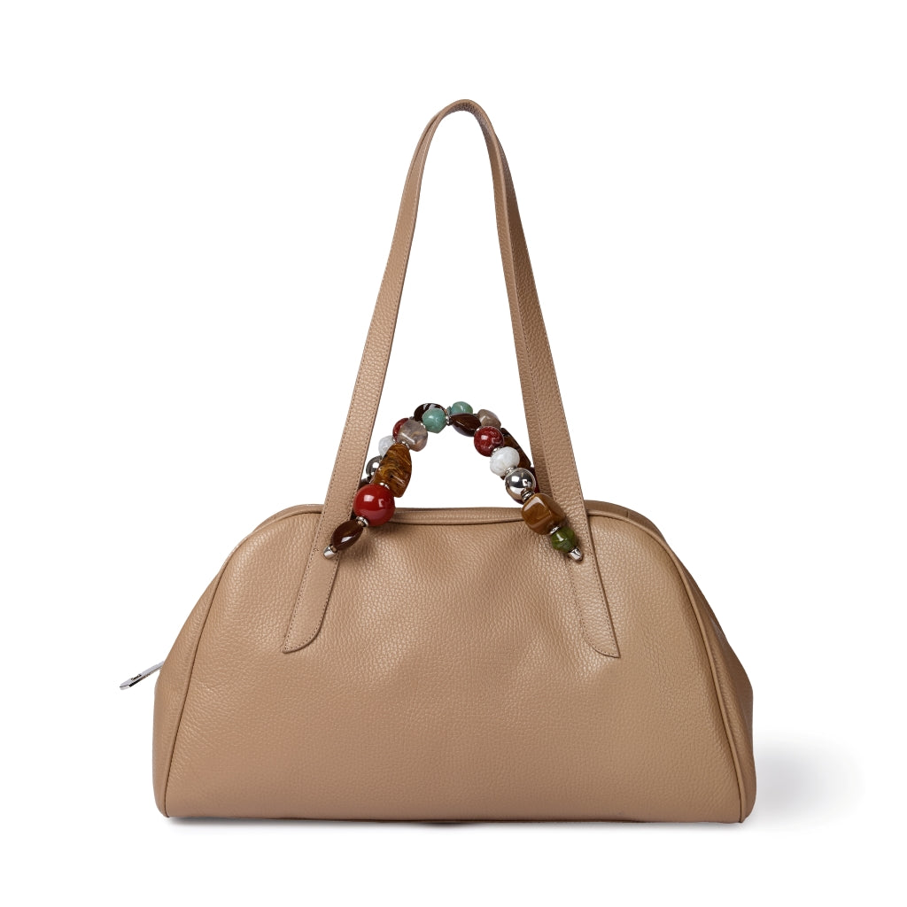 Alina Boule Bowling – Grained Calf Leather Bowling Bag with Jewel Handles