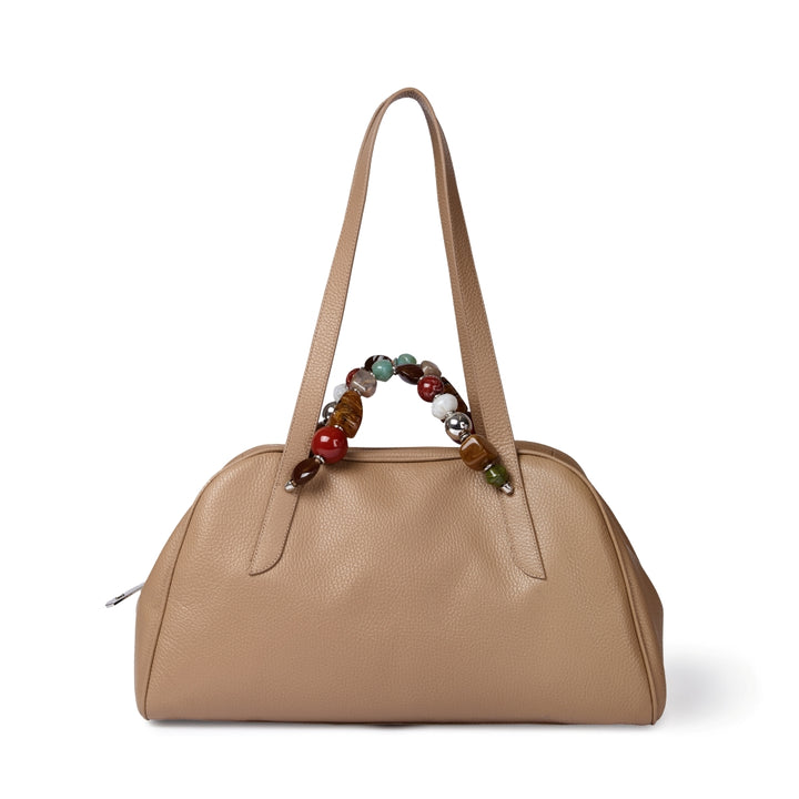 Alina Boule Bowling – Grained Calf Leather Bowling Bag with Jewel Handles