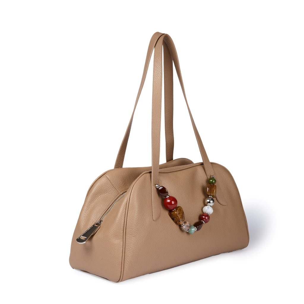 Alina Boule Bowling – Grained Calf Leather Bowling Bag with Jewel Handles