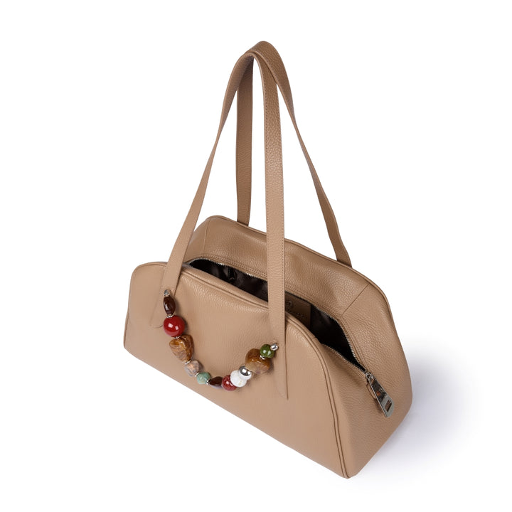 Alina Boule Bowling – Grained Calf Leather Bowling Bag with Jewel Handles