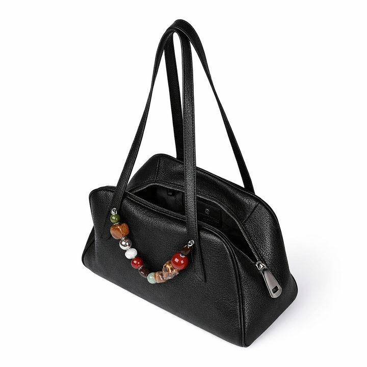 Alina Boule Bowling – Grained Calf Leather Bowling Bag with Jewel Handles