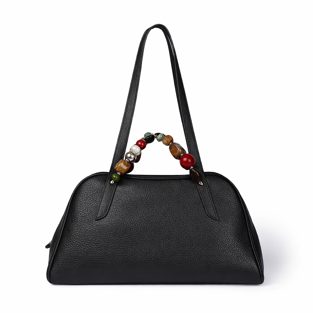 Alina Boule Bowling – Grained Calf Leather Bowling Bag with Jewel Handles