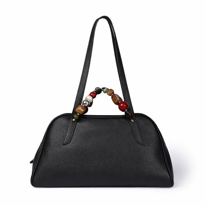 Alina Boule Bowling – Grained Calf Leather Bowling Bag with Jewel Handles