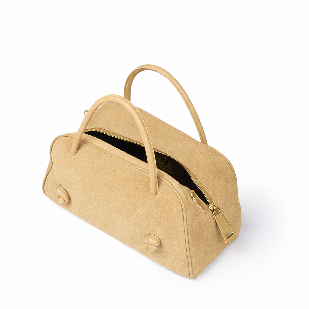 Alina Suede handbag in calfskin with adjustable and detachable shoulder strap