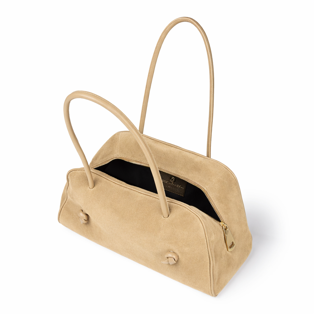 Alina Suede Bowling Bag in suede with adjustable handles