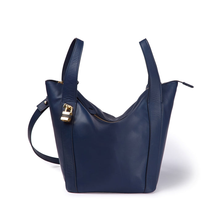Amina small leather handbag with wrapped tubular handle and detachable shoulder strap