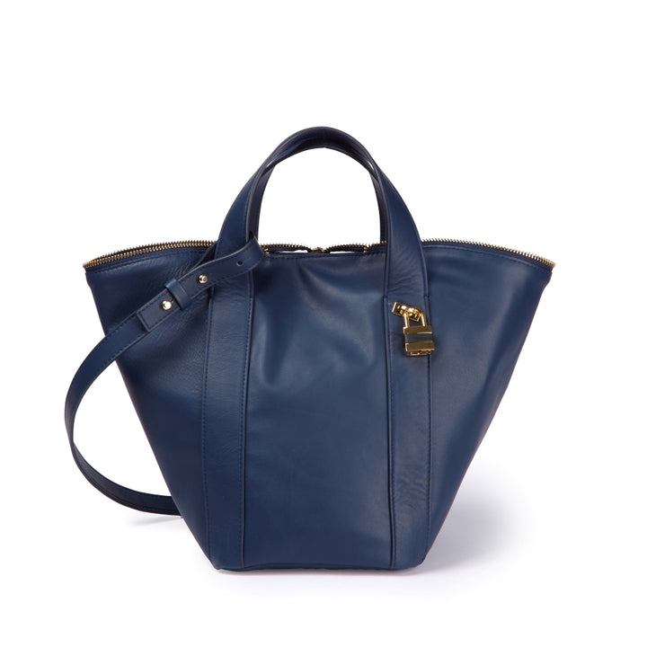 Amina small leather handbag with wrapped tubular handle and detachable shoulder strap