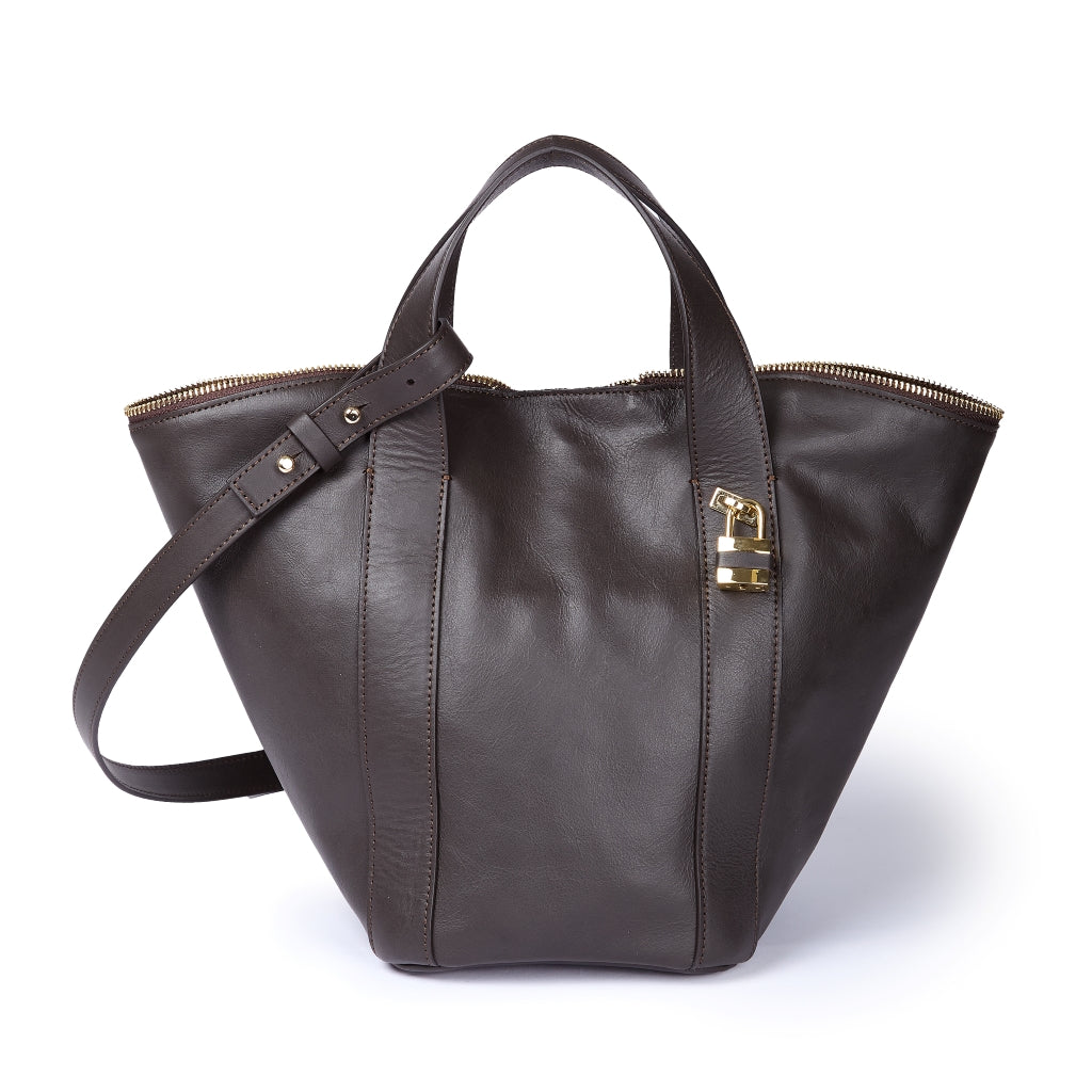 Amina small leather handbag with wrapped tubular handle and detachable shoulder strap