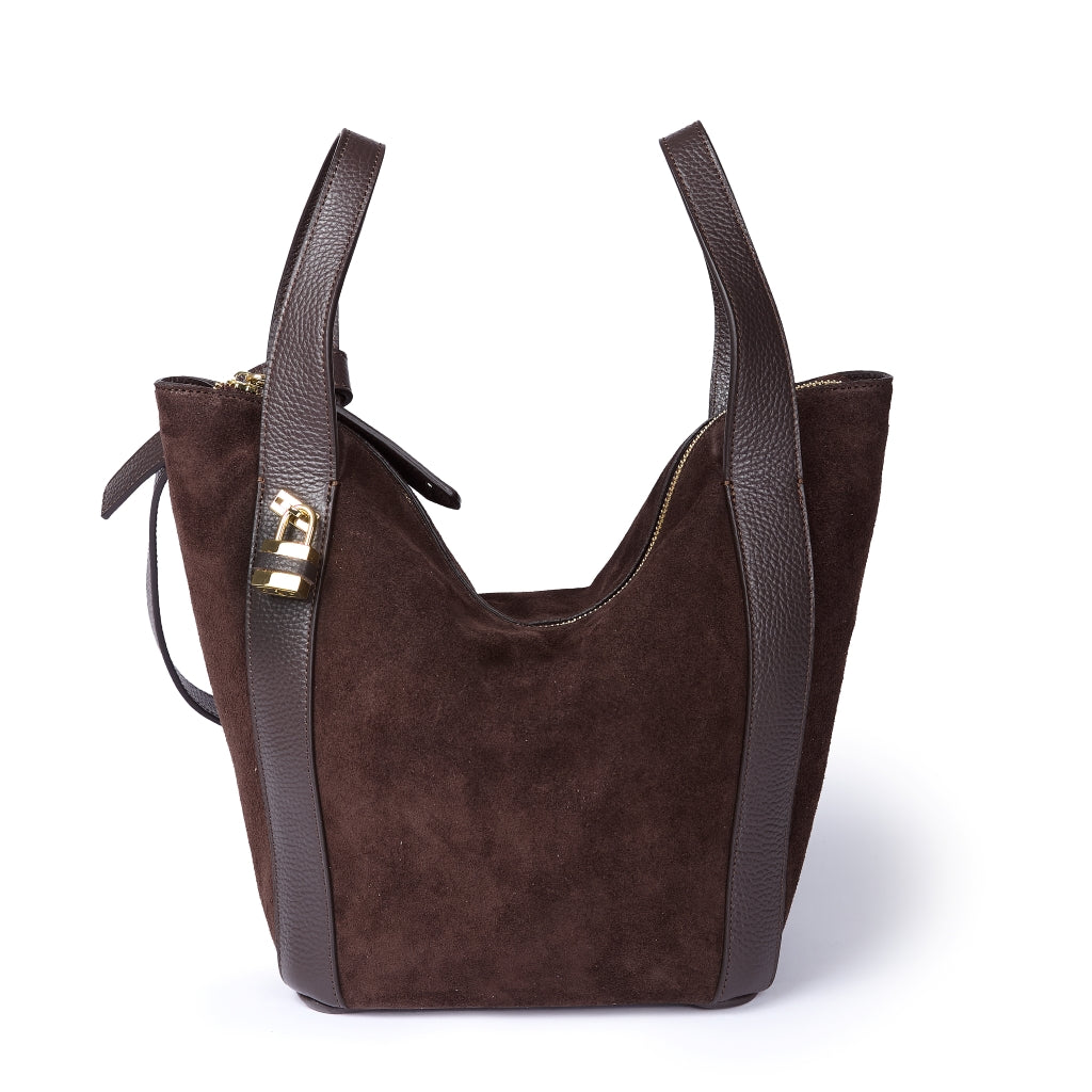 Amina small leather handbag with wrapped tubular handle and detachable shoulder strap