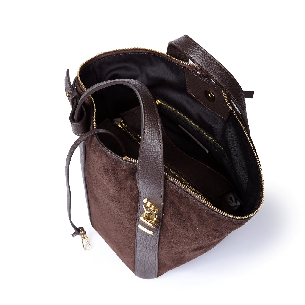 Amina small leather handbag with wrapped tubular handle and detachable shoulder strap