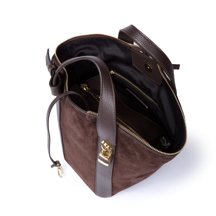 Amina small leather handbag with wrapped tubular handle and detachable shoulder strap