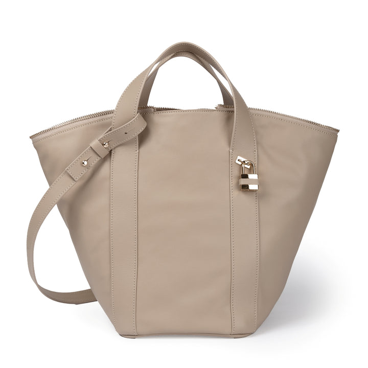 Amina small leather handbag with wrapped tubular handle and detachable shoulder strap