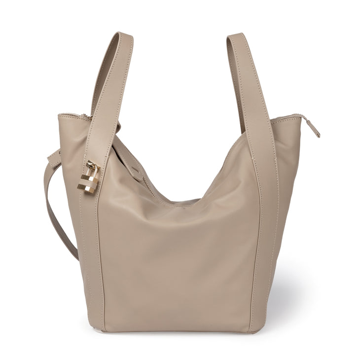 Amina small leather handbag with wrapped tubular handle and detachable shoulder strap