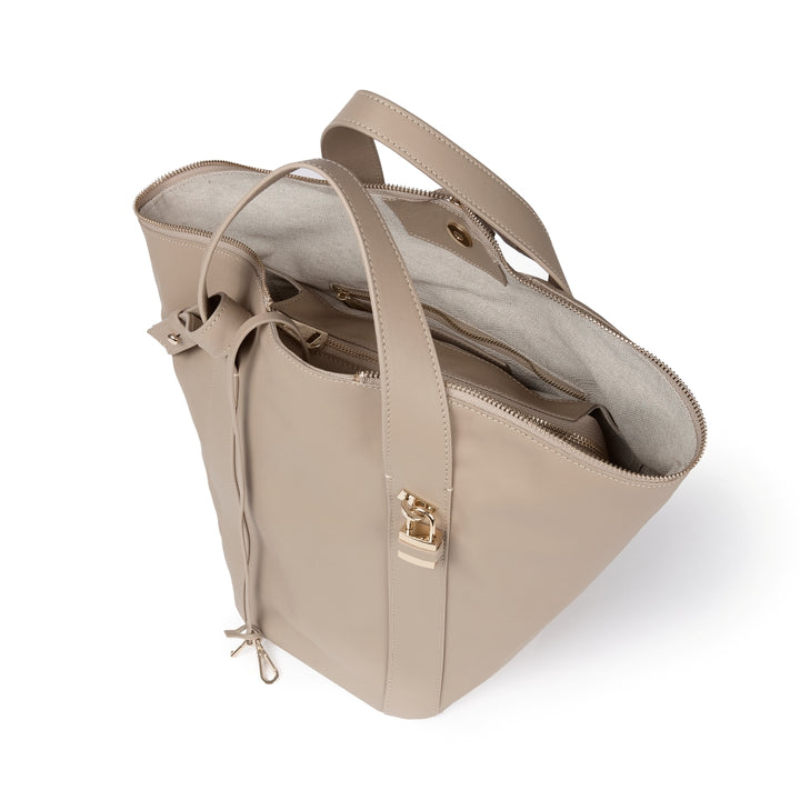 Amina small leather handbag with wrapped tubular handle and detachable shoulder strap