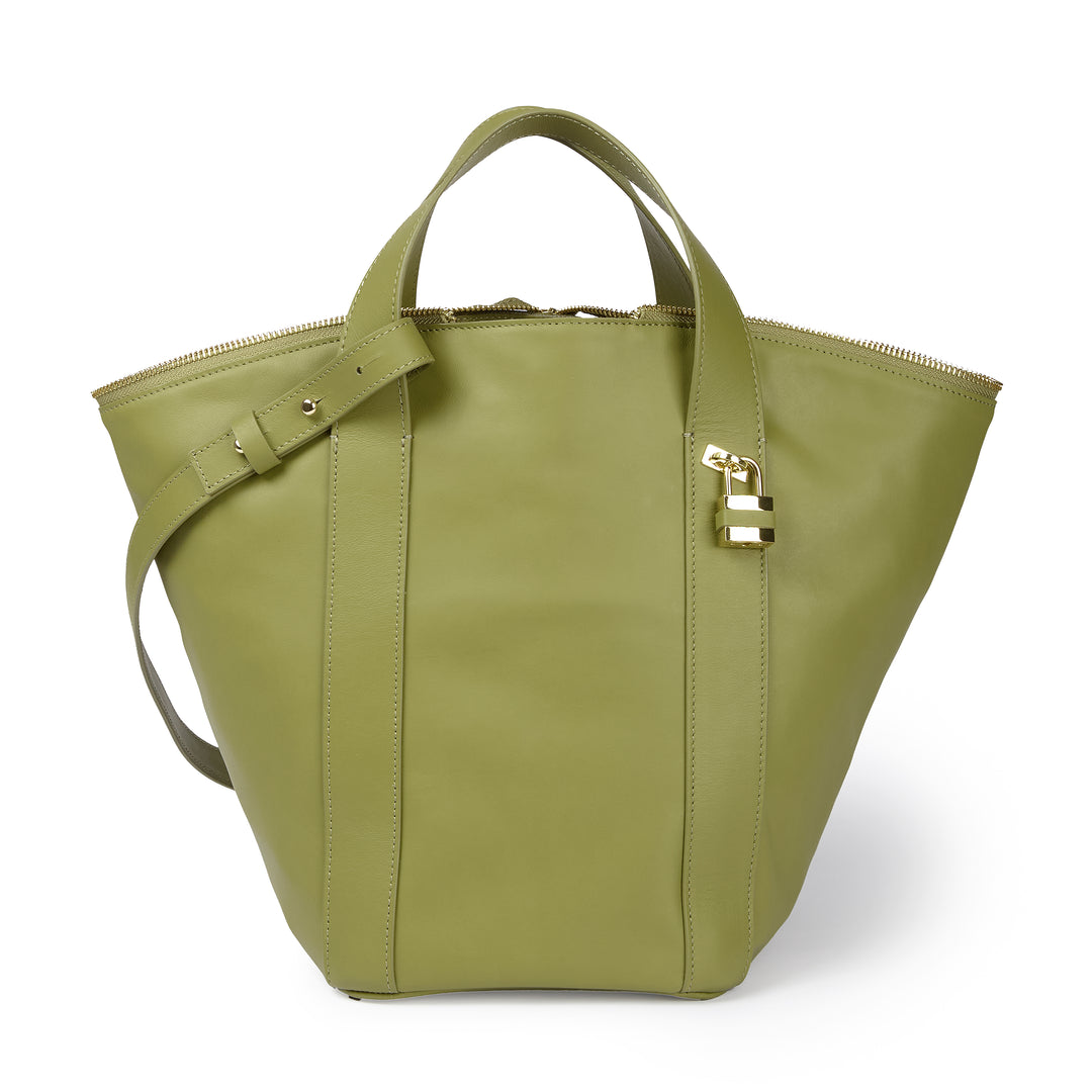 Amina small leather handbag with wrapped tubular handle and detachable shoulder strap