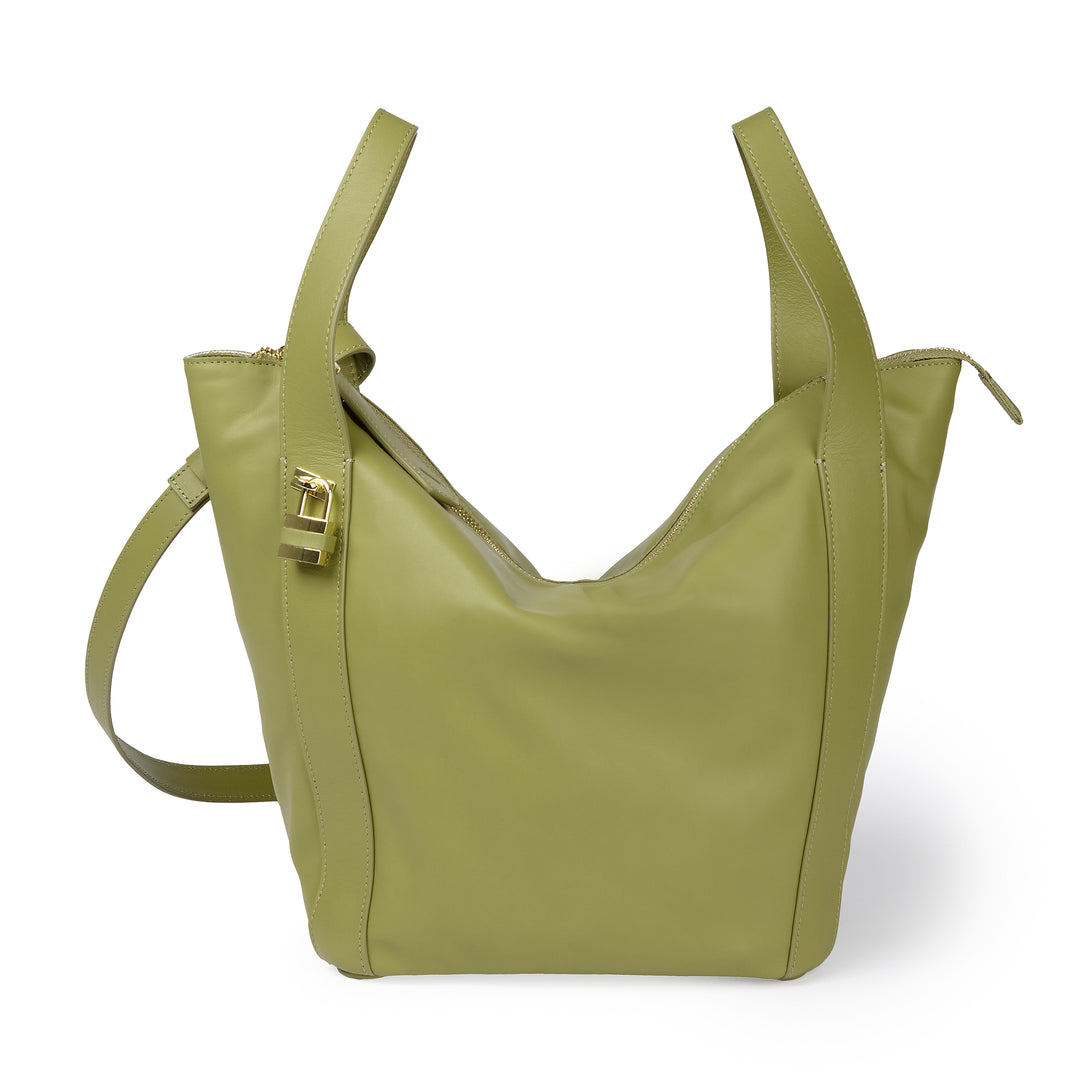 Amina small leather handbag with wrapped tubular handle and detachable shoulder strap