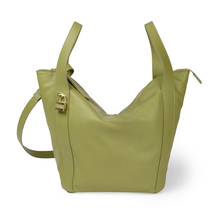 Amina small leather handbag with wrapped tubular handle and detachable shoulder strap