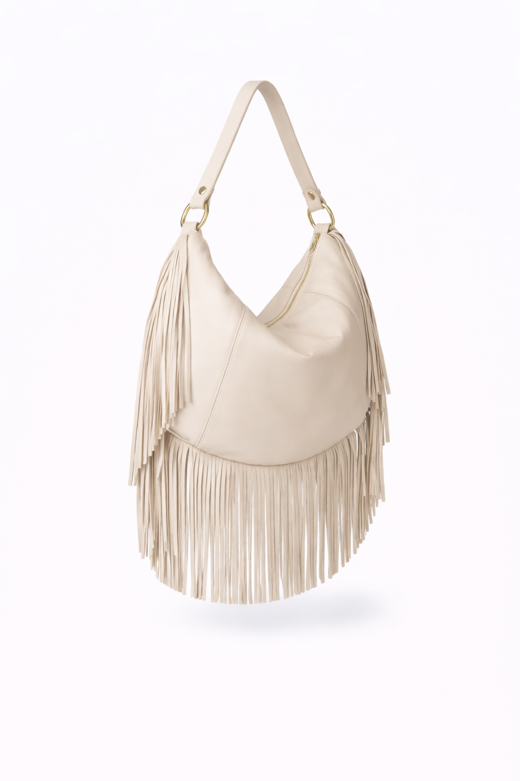 Kate – Leather Hobo Bag with Long Fringes and a Removable Gold Chain