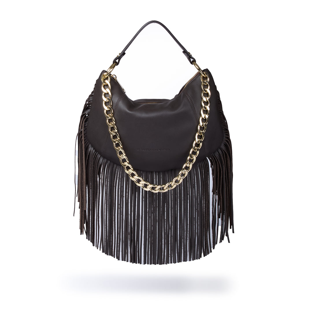 Amina small leather handbag with wrapped tubular handle and detachable shoulder strap