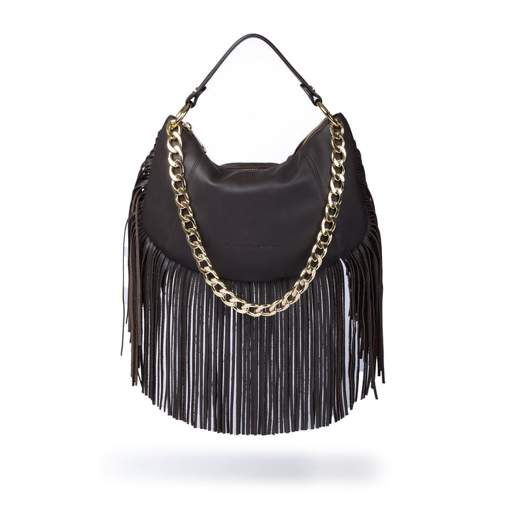 Amina small leather handbag with wrapped tubular handle and detachable shoulder strap