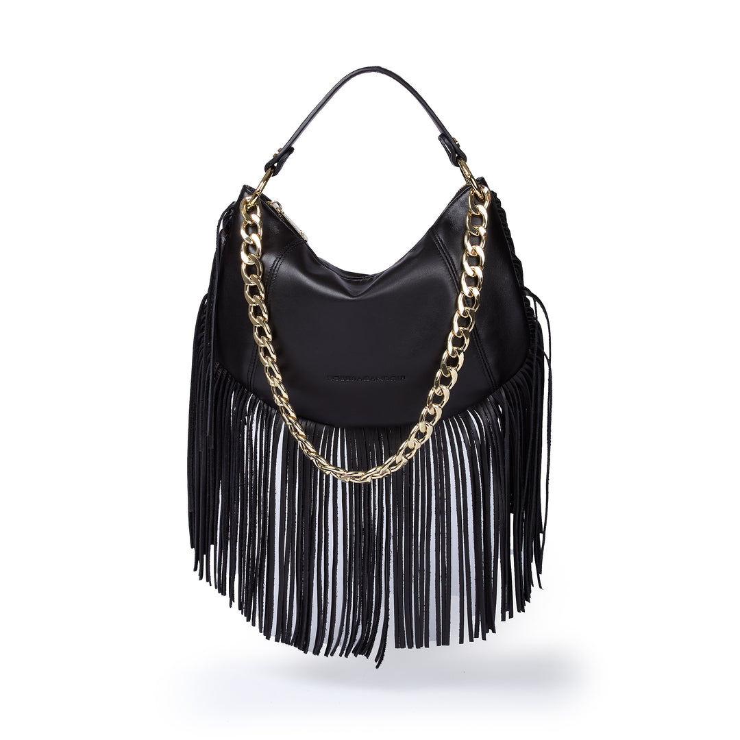 Amina small leather handbag with wrapped tubular handle and detachable shoulder strap