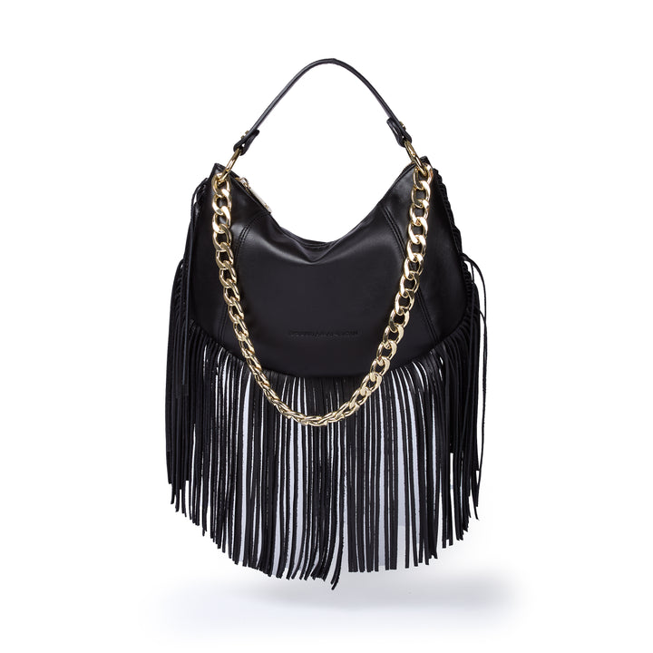 Amina small leather handbag with wrapped tubular handle and detachable shoulder strap