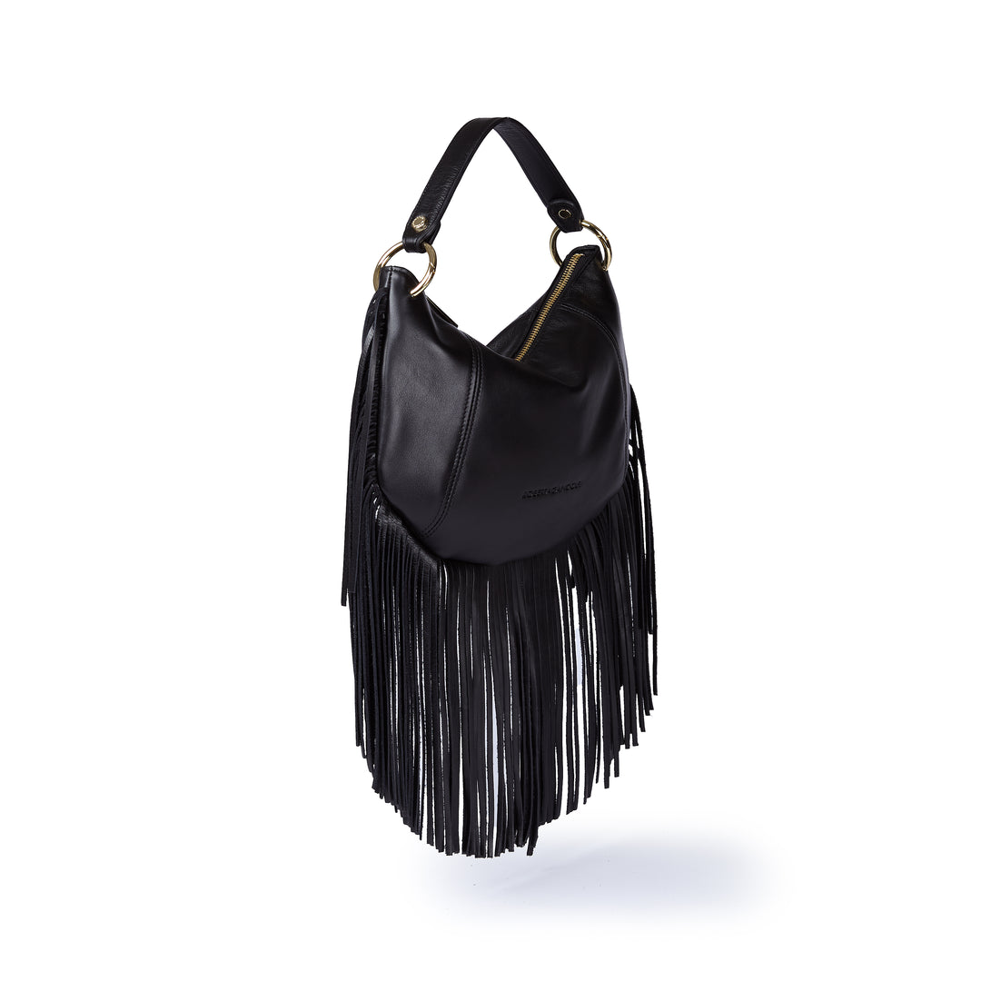 Amina small leather handbag with wrapped tubular handle and detachable shoulder strap