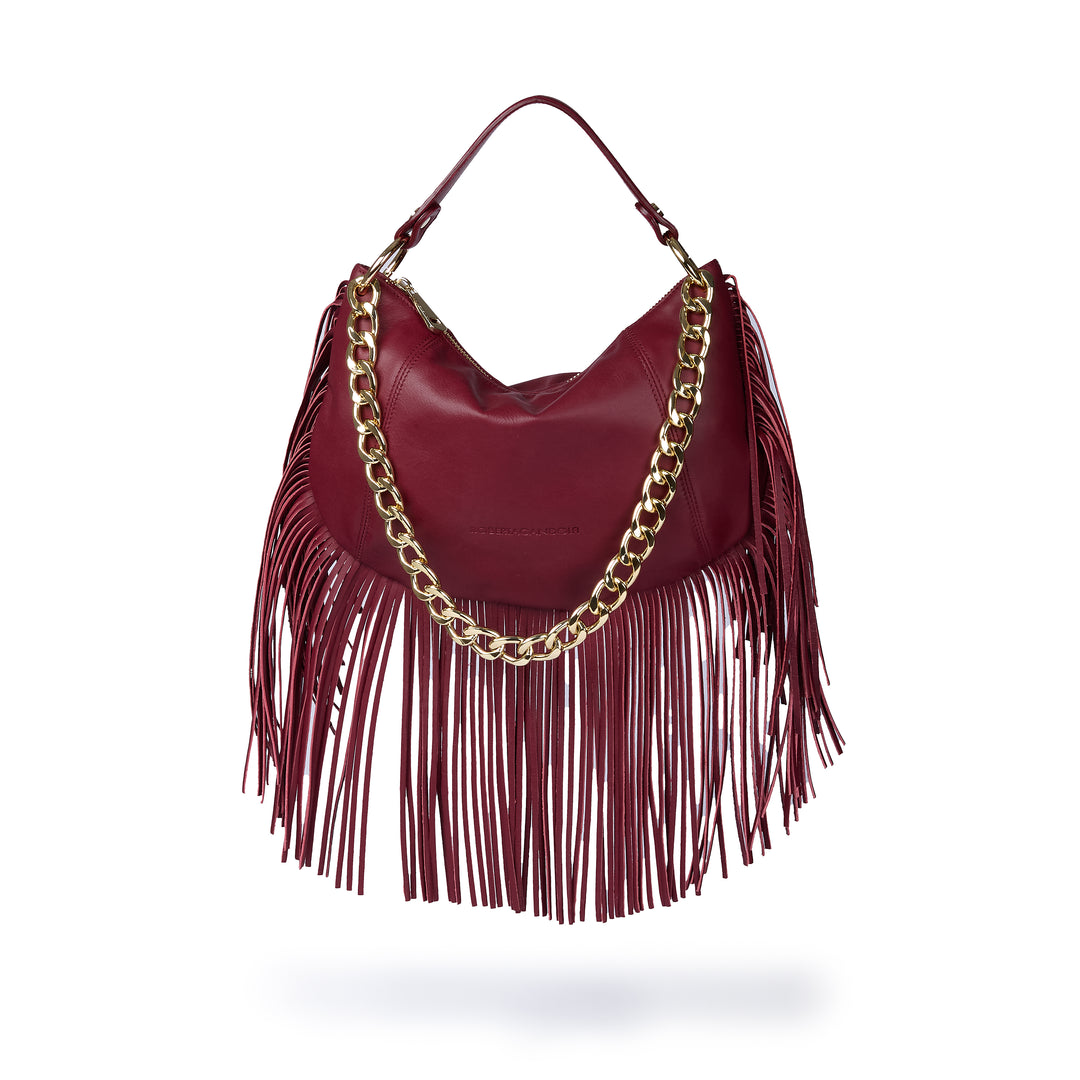 Amina small leather handbag with wrapped tubular handle and detachable shoulder strap