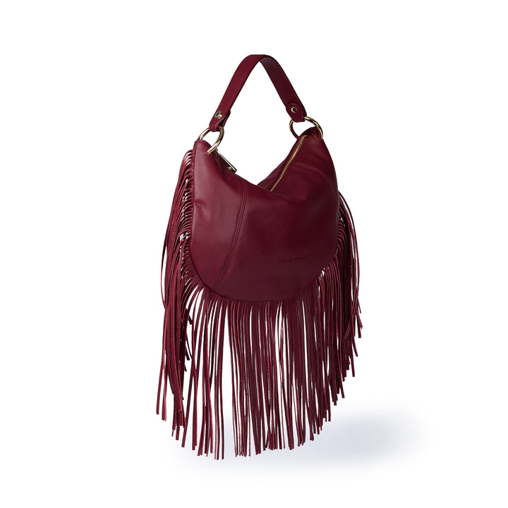 Amina small leather handbag with wrapped tubular handle and detachable shoulder strap