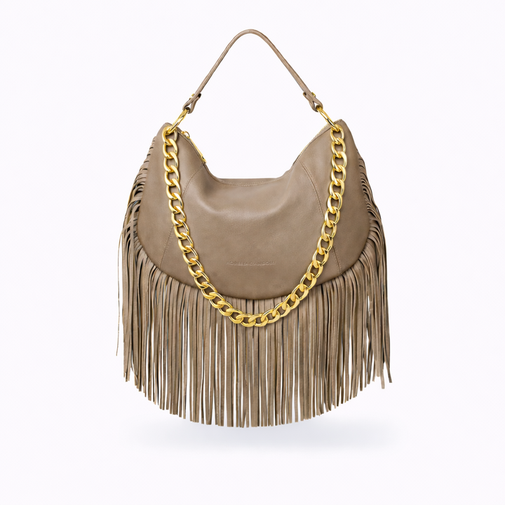 Kate small – Hobo bag in pelle con frange lunghe e catena dorata removibile