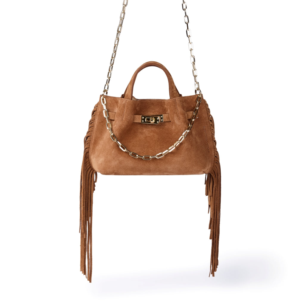 Sveva Mini Suede Fringes – Borsa a mano in pelle scamosciata con frange e chiusura girello