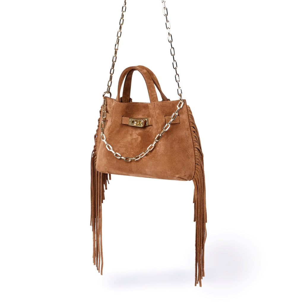 Sveva Mini Suede Fringes – Borsa a mano in pelle scamosciata con frange e chiusura girello